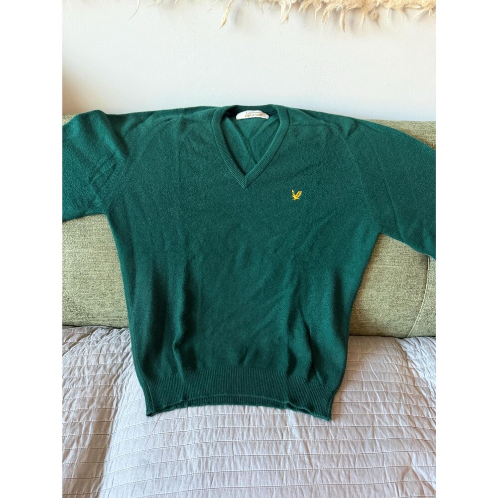 Vintage Cashmere Lyle & Scott V Neck Green Pullover, Size 48/117 (XXL)